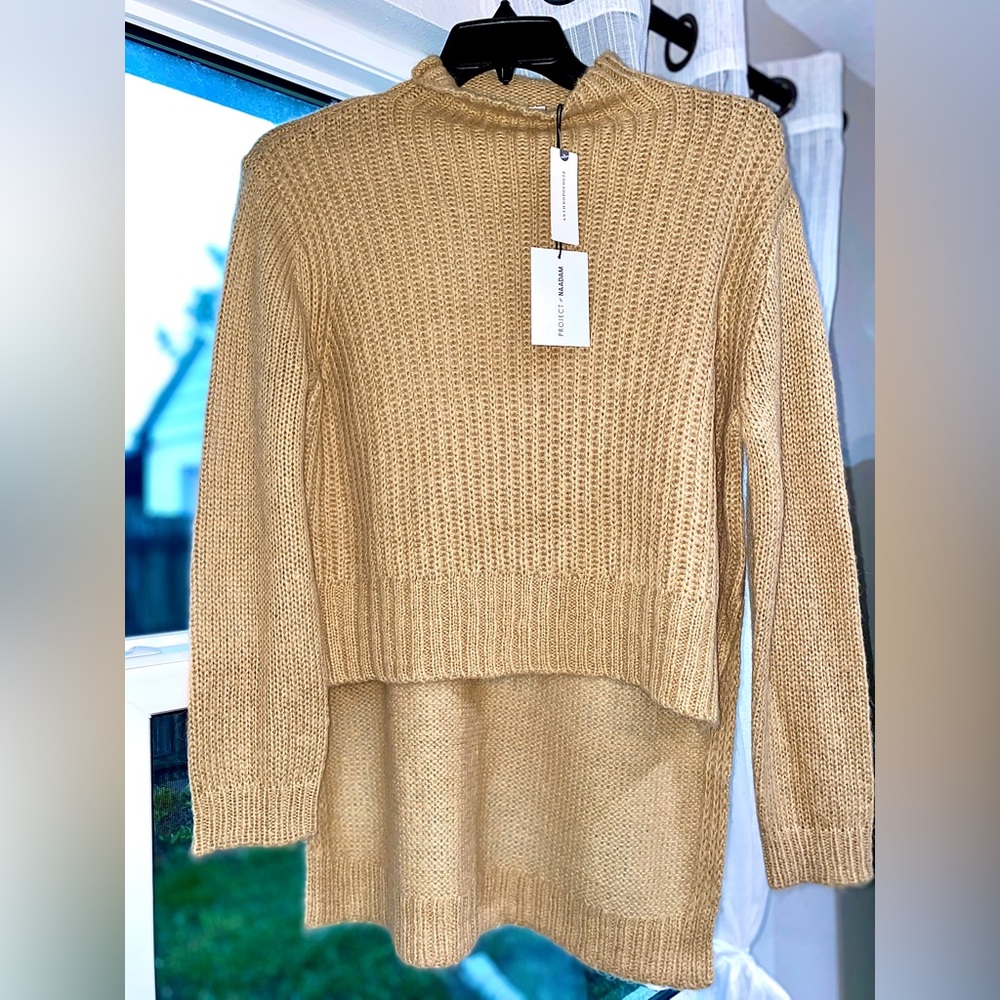 NWT Anthropologie Project Naadam camel poncho sweater, short (high-low)